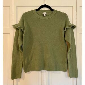 LOFT Women's Green Sweater with Ruffle Detail